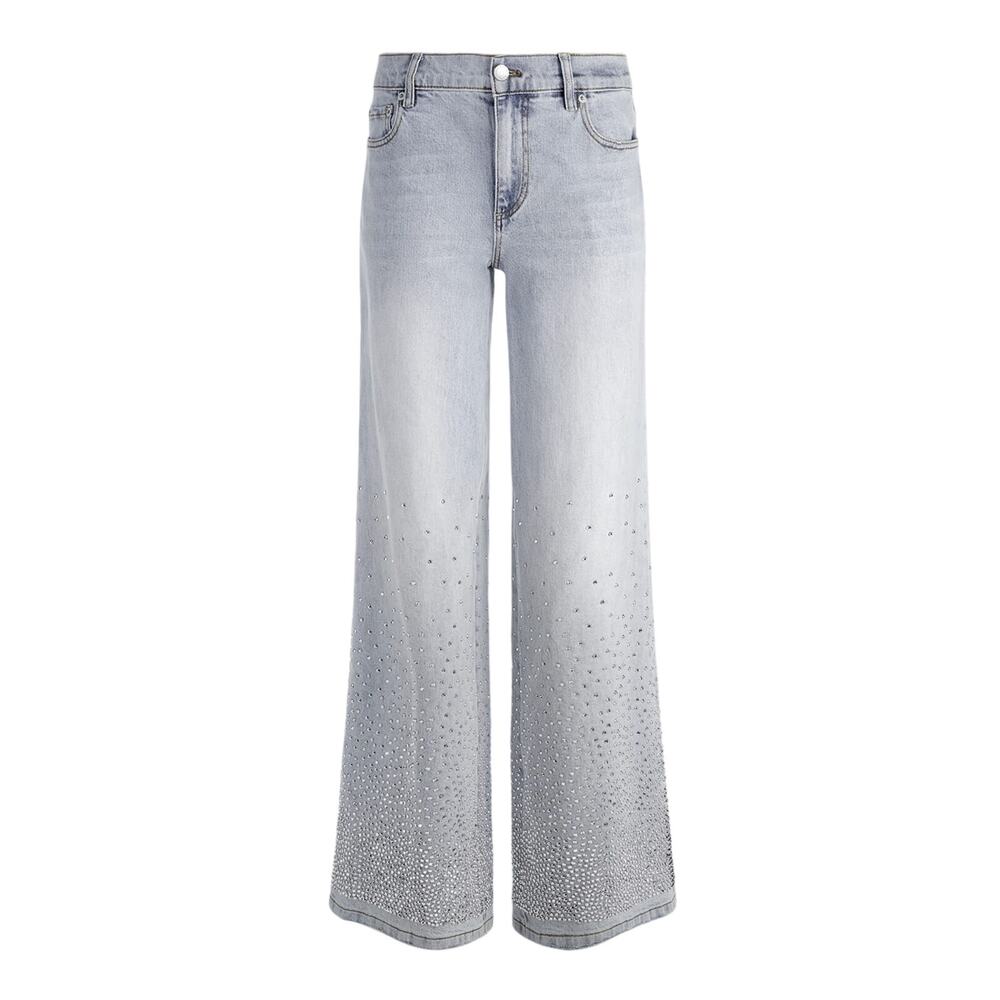 Alice + Olivia Light Gray Embellished Wide-Leg Skinny Jeans